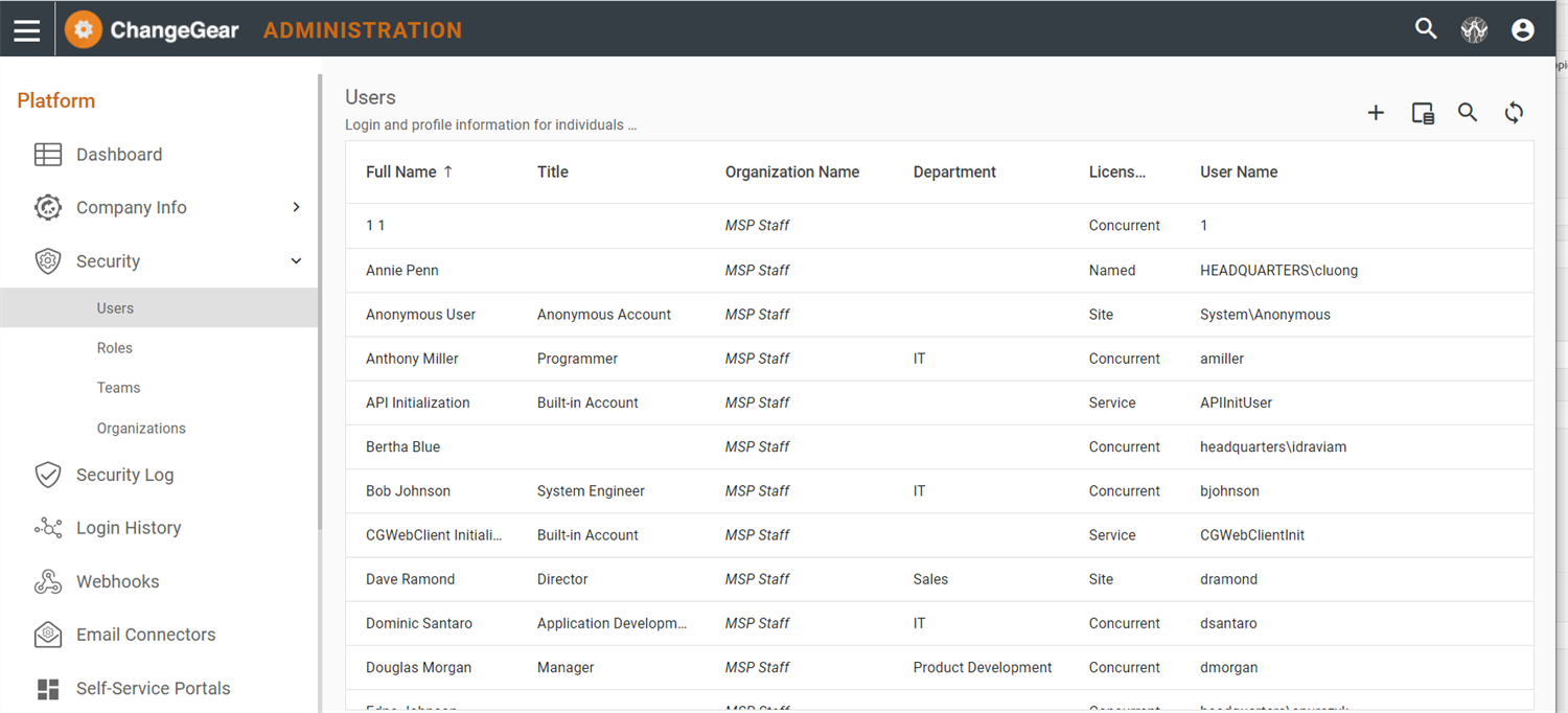 Managing Users Web Admin